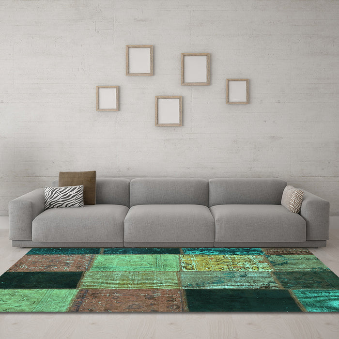 Machine Washable Patchwork Turquoise Transitional Area Rugs in a Living Room,, wshcon1452turq