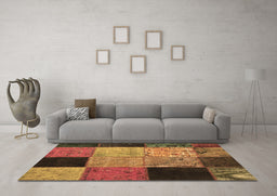 Machine Washable Patchwork Brown Transitional Rug in a Living Room,, wshcon1452brn