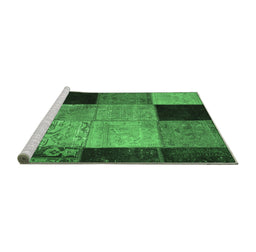 Sideview of Machine Washable Patchwork Emerald Green Transitional Area Rugs, wshcon1452emgrn