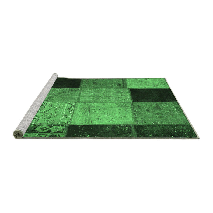 Sideview of Machine Washable Patchwork Emerald Green Transitional Area Rugs, wshcon1452emgrn