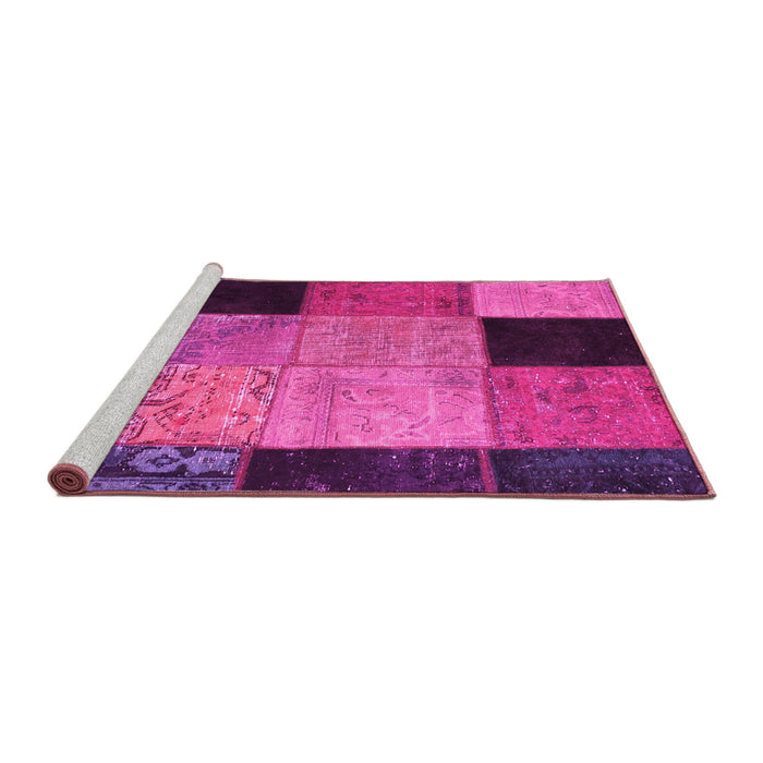 Sideview of Machine Washable Patchwork Pink Transitional Rug, wshcon1452pnk