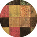 Round Patchwork Brown Transitional Rug, con1452brn