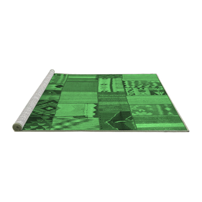 Sideview of Machine Washable Patchwork Emerald Green Transitional Area Rugs, wshcon1453emgrn