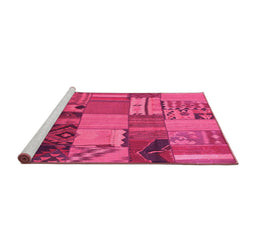 Sideview of Machine Washable Patchwork Pink Transitional Rug, wshcon1453pnk