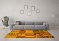 Machine Washable Patchwork Yellow Transitional Rug, wshcon1453yw