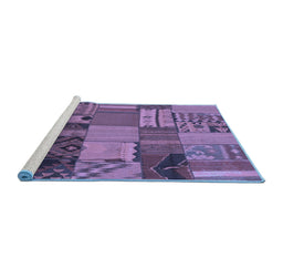 Sideview of Machine Washable Patchwork Blue Transitional Rug, wshcon1453blu