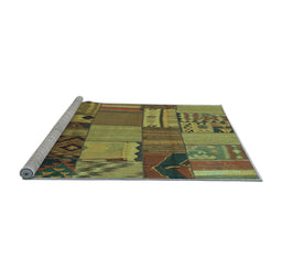 Sideview of Machine Washable Patchwork Light Blue Transitional Rug, wshcon1453lblu