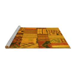 Sideview of Machine Washable Patchwork Yellow Transitional Rug, wshcon1453yw