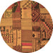 Round Patchwork Brown Transitional Rug, con1453brn