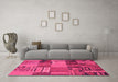 Machine Washable Patchwork Pink Transitional Rug in a Living Room, wshcon1453pnk