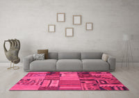 Machine Washable Patchwork Pink Transitional Rug, wshcon1453pnk