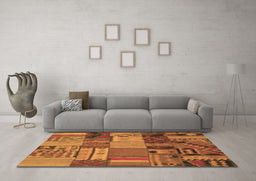 Machine Washable Patchwork Brown Transitional Rug in a Living Room,, wshcon1453brn