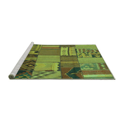 Sideview of Machine Washable Patchwork Turquoise Transitional Area Rugs, wshcon1453turq