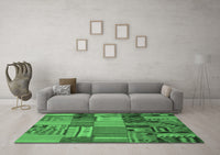 Machine Washable Patchwork Emerald Green Transitional Rug, wshcon1453emgrn