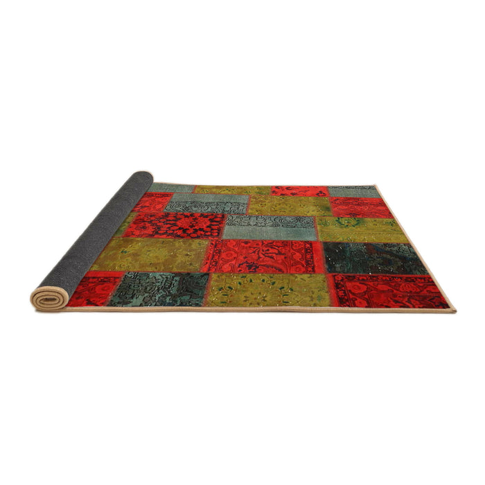 Thickness of Contemporary Brown Patchwork Rug, con1454