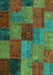 Machine Washable Patchwork Turquoise Transitional Area Rugs, wshcon1454turq