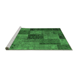Sideview of Machine Washable Patchwork Emerald Green Transitional Area Rugs, wshcon1454emgrn