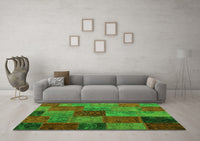 Machine Washable Patchwork Green Transitional Rug, wshcon1454grn