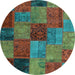 Round Patchwork Light Blue Transitional Rug, con1454lblu