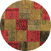 Round Machine Washable Patchwork Brown Transitional Rug, wshcon1454brn