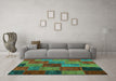 Machine Washable Patchwork Turquoise Transitional Area Rugs in a Living Room,, wshcon1454turq