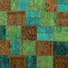 Square Machine Washable Patchwork Turquoise Transitional Area Rugs, wshcon1454turq