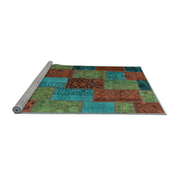 Sideview of Machine Washable Patchwork Light Blue Transitional Rug, wshcon1454lblu