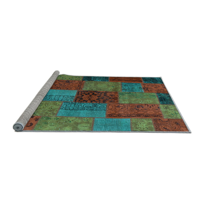 Sideview of Machine Washable Patchwork Light Blue Transitional Rug, wshcon1454lblu