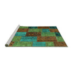 Sideview of Machine Washable Patchwork Turquoise Transitional Area Rugs, wshcon1454turq