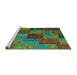 Sideview of Machine Washable Patchwork Turquoise Transitional Area Rugs, wshcon1454turq