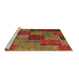 Sideview of Machine Washable Patchwork Brown Transitional Rug, wshcon1454brn