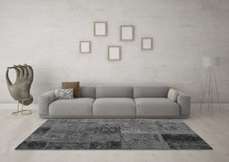 Machine Washable Patchwork Gray Transitional Rug in a Living Room,, wshcon1454gry