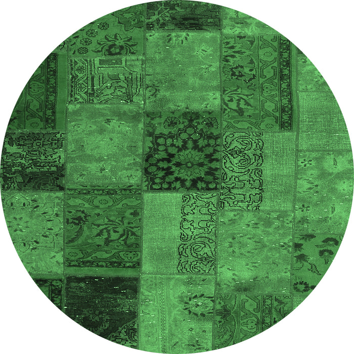 Round Patchwork Emerald Green Transitional Rug, con1454emgrn