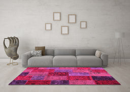 Machine Washable Patchwork Pink Transitional Rug in a Living Room, wshcon1454pnk