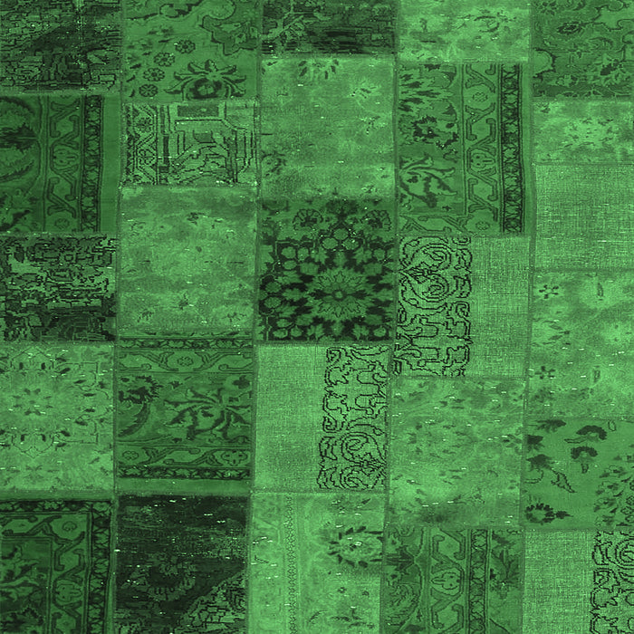 Square Patchwork Emerald Green Transitional Rug, con1454emgrn