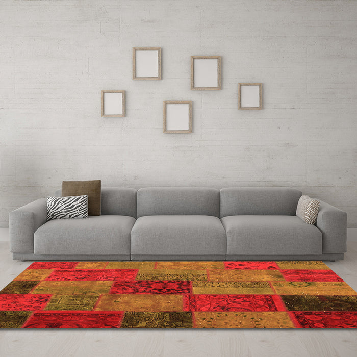 Machine Washable Patchwork Orange Transitional Area Rugs in a Living Room, wshcon1454org