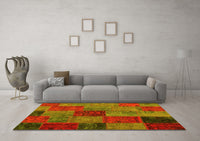 Machine Washable Patchwork Yellow Transitional Rug, wshcon1454yw