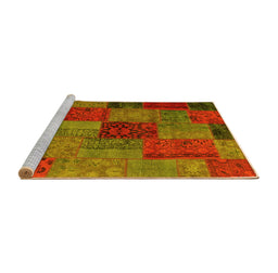 Sideview of Machine Washable Patchwork Yellow Transitional Rug, wshcon1454yw