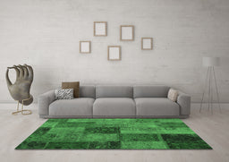 Machine Washable Patchwork Emerald Green Transitional Area Rugs in a Living Room,, wshcon1454emgrn