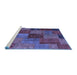 Sideview of Machine Washable Patchwork Blue Transitional Rug, wshcon1454blu