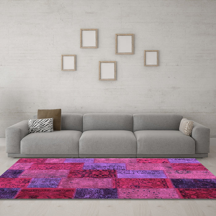 Machine Washable Patchwork Purple Transitional Area Rugs in a Living Room, wshcon1454pur