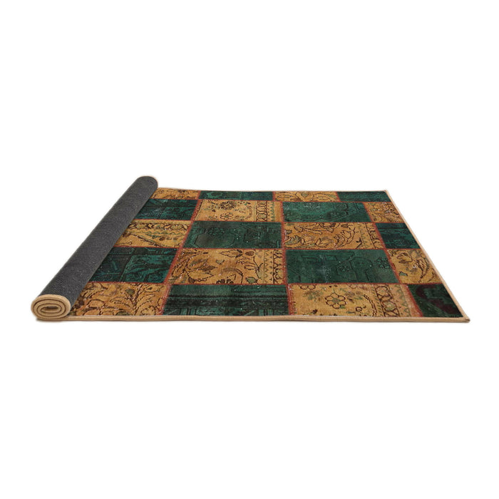 Thickness of Contemporary Dark Brown Patchwork Rug, con1455