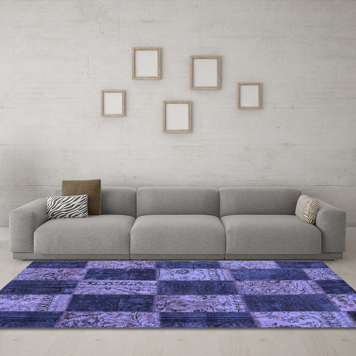 Machine Washable Patchwork Blue Transitional Rug in a Living Room, wshcon1455blu