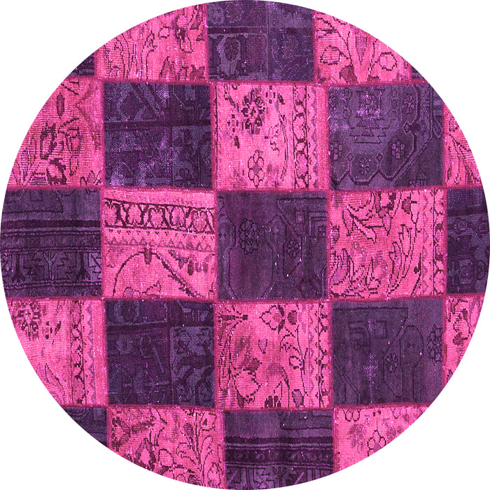 Round Machine Washable Patchwork Pink Transitional Rug, wshcon1455pnk