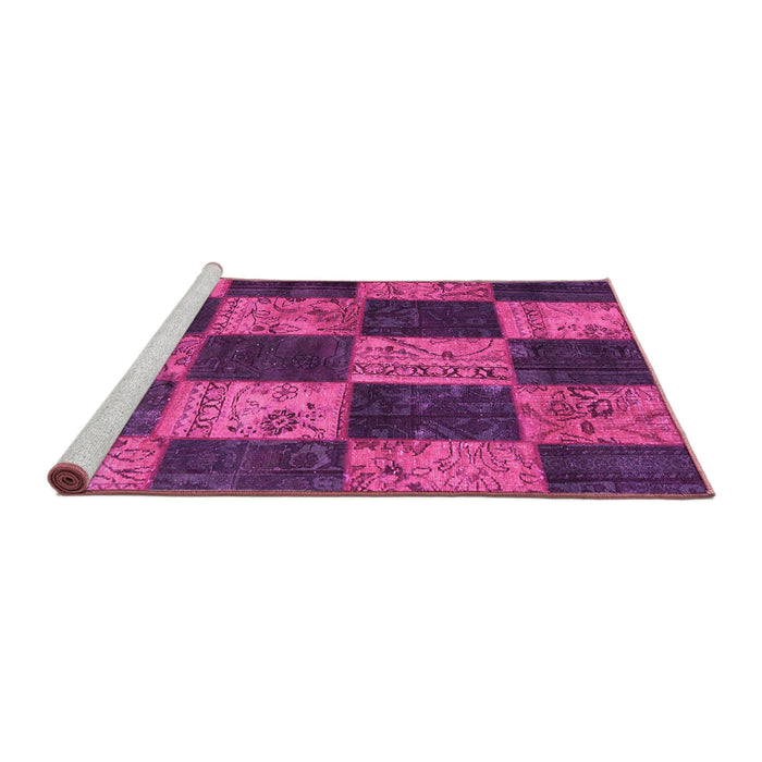 Sideview of Machine Washable Patchwork Pink Transitional Rug, wshcon1455pnk