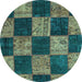 Round Machine Washable Patchwork Light Blue Transitional Rug, wshcon1455lblu