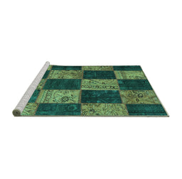 Sideview of Machine Washable Patchwork Turquoise Transitional Area Rugs, wshcon1455turq