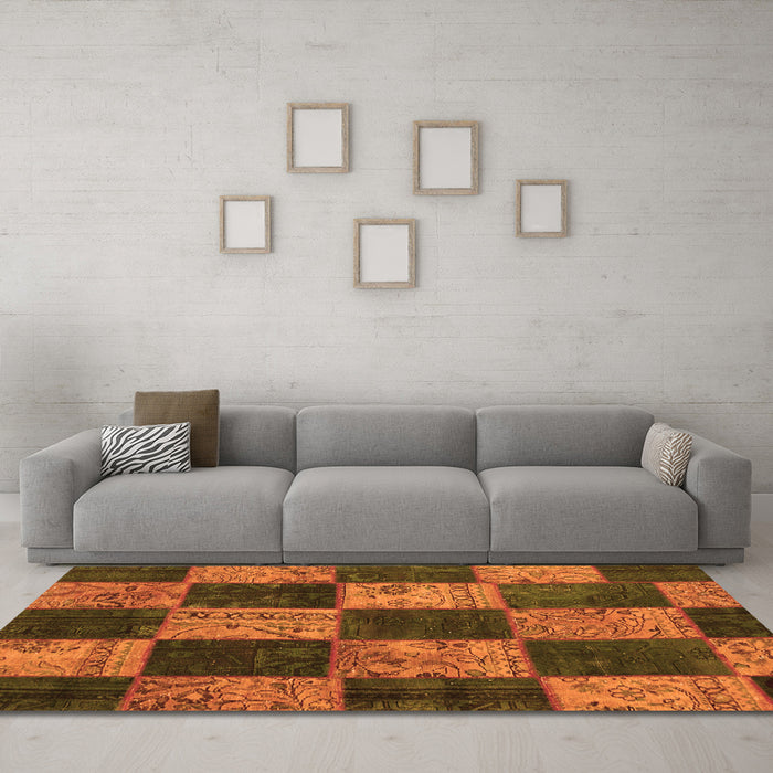 Machine Washable Patchwork Orange Transitional Area Rugs in a Living Room, wshcon1455org