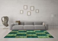 Machine Washable Patchwork Turquoise Transitional Rug, wshcon1455turq