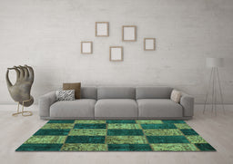 Machine Washable Patchwork Turquoise Transitional Area Rugs in a Living Room,, wshcon1455turq
